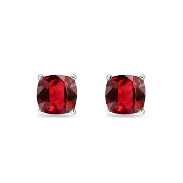 Solitaire Cushion Stud Earrings Simulated Ruby CZ 925 Sterling Silver